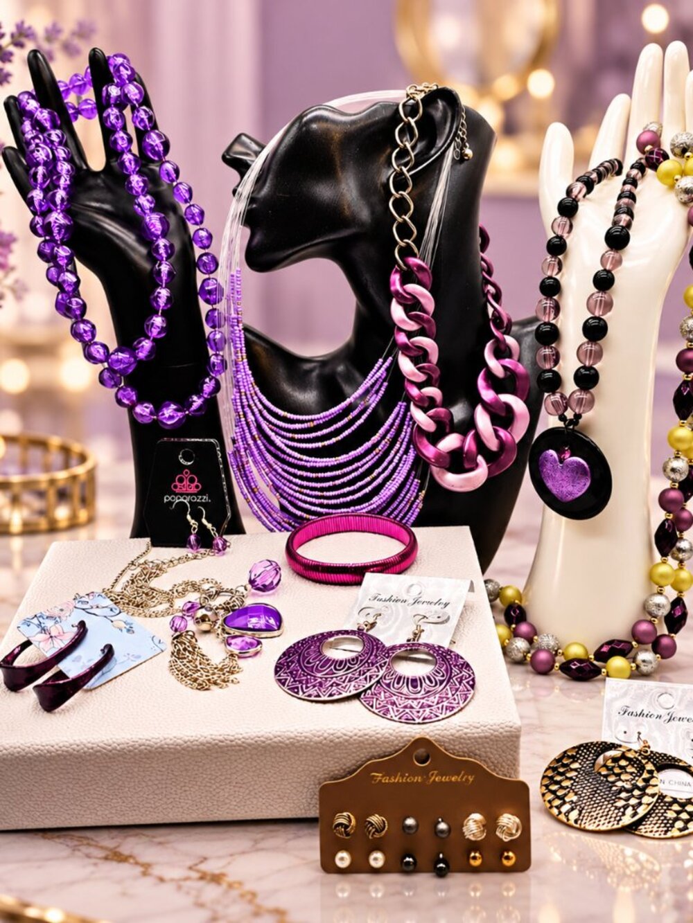 Purple Passion Jewelry Collection Bundle Mixed Necklaces Earrings Bracelet + Box